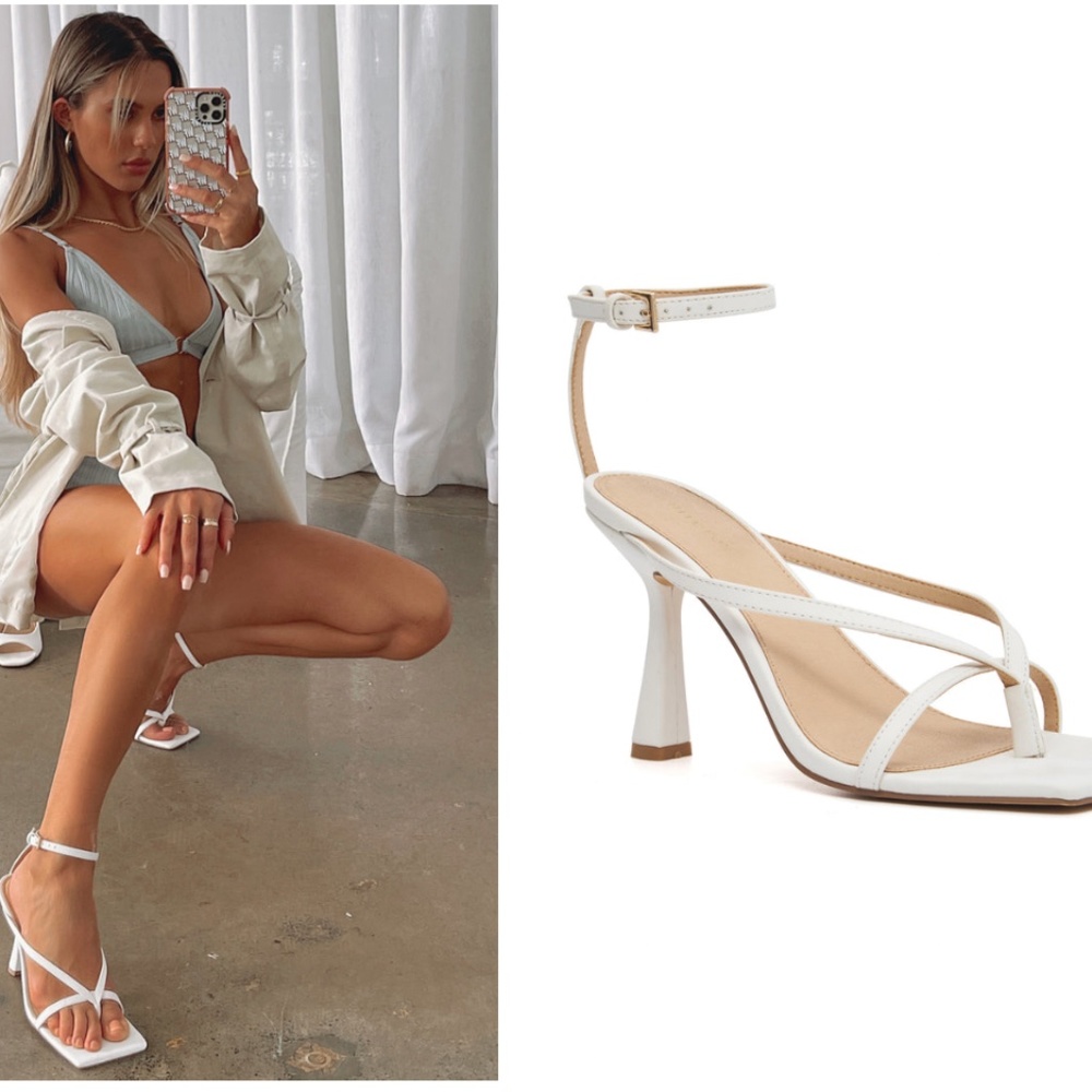 NWT Trendy White Strappy Thong Heel